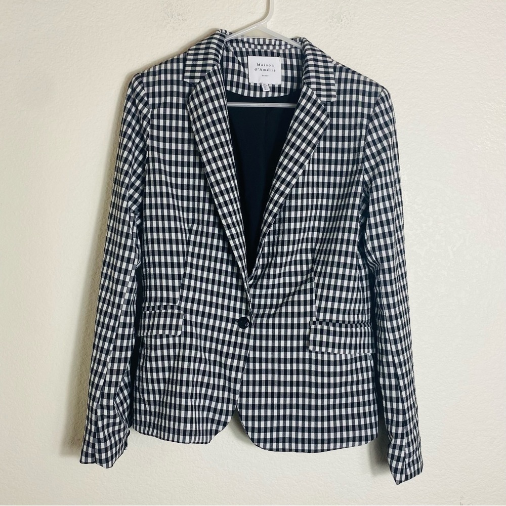 Maison d' Amelie Gingham Black/White Plaid Double Breasted Blazer Size:L